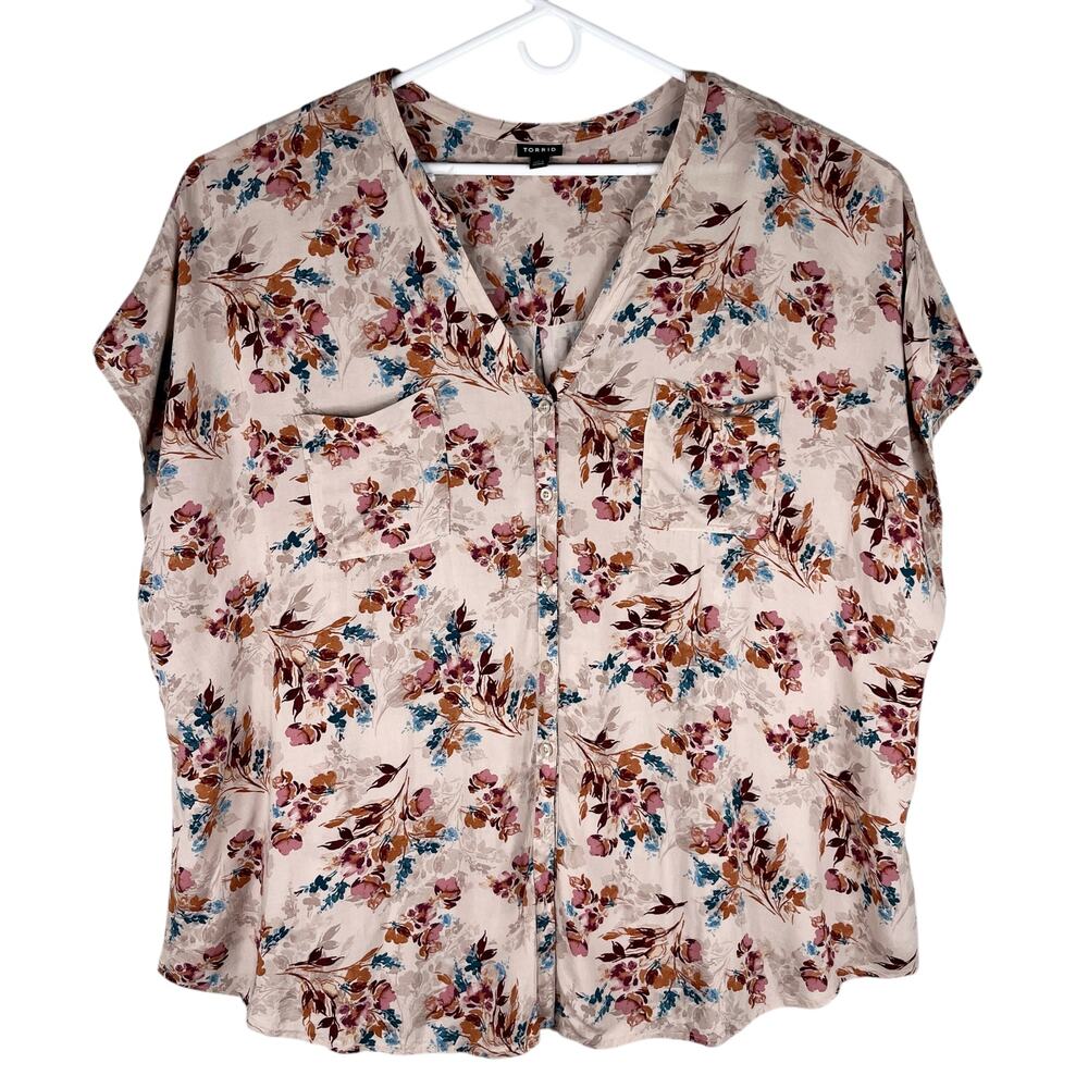 Torrid Floral Button Up Top Shirt 5 Wine Stretch 28 - Picture 14 of 14